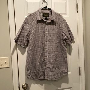 Eddie Bauer brown/white/green checkered SS shirt, Sz L